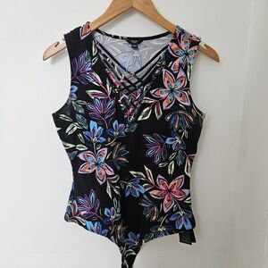 Guess Multicolor Floral Bodysuit - Black